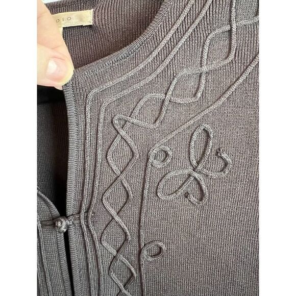 MAX STUDIO brown embroidered rayon blend cardigan sweater size S - Picture 3 of 6